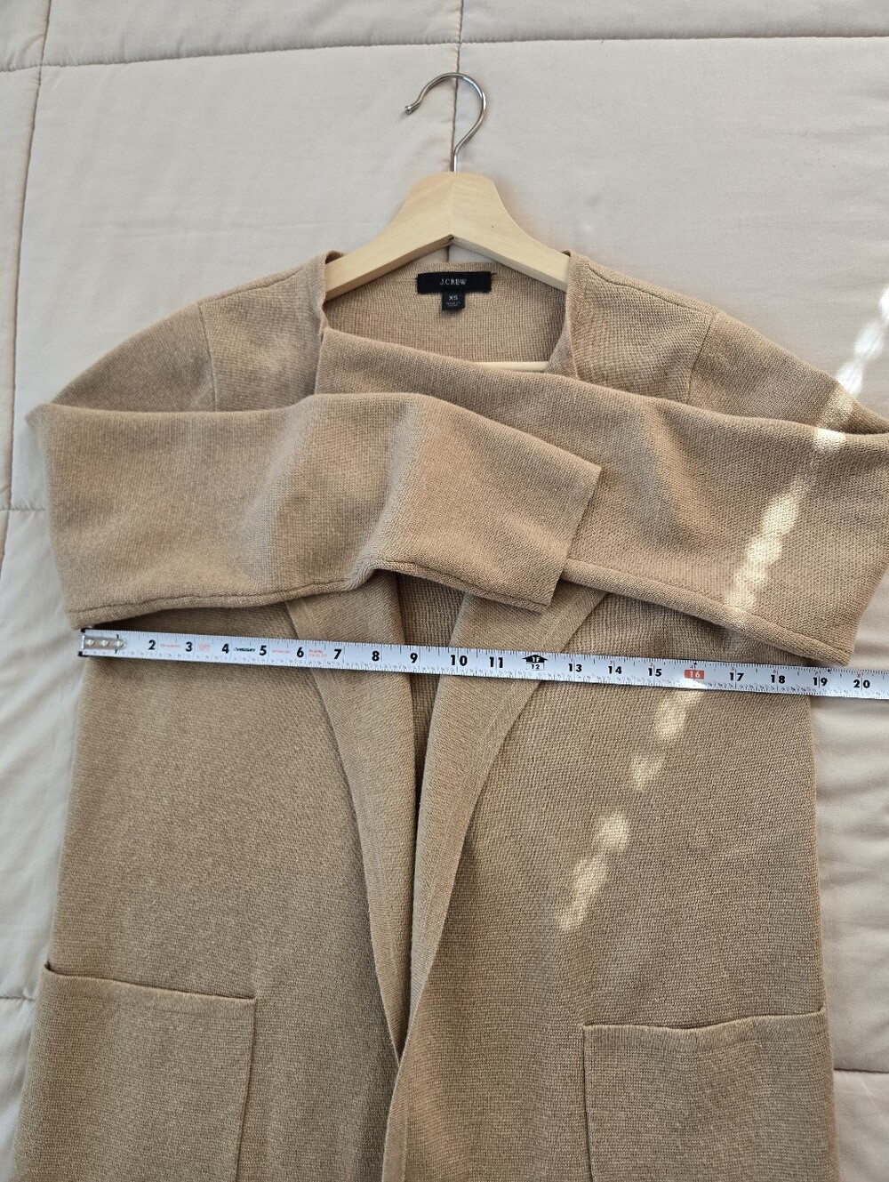 J‎ Crew Juliette Colarless Sweater Blazer Camel Tan Cotton Merino Wool Blend XS - Picture 10 of 11